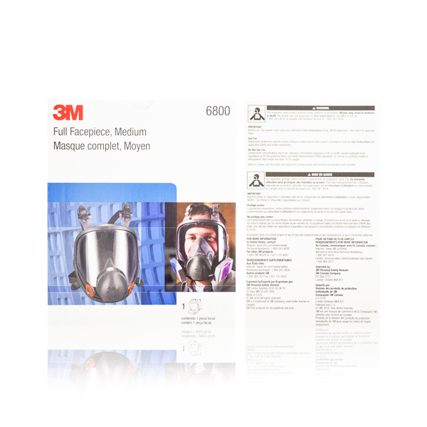 Respirador, Silicón/TPE Cara Completa con Válvula de Exhalación 6800 3M, Negro, 70070709053, MD