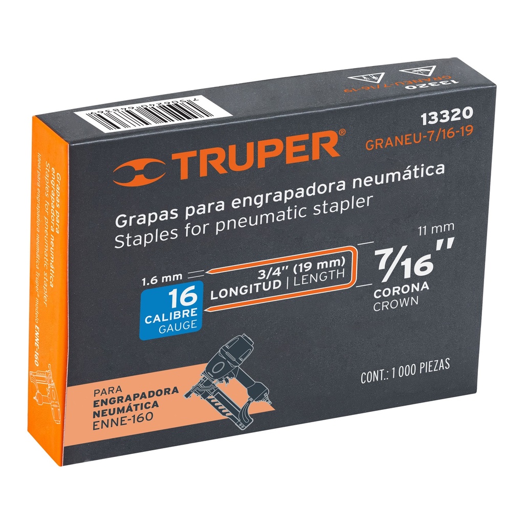 Caja con 1000 grapas corona 7/16' cal. 16, 19mm p/ENNE-160