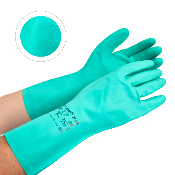 Guante, Nitrilo Largo 13" AlphaTec Solvex Ansell (Par), Verde, 37-175, # 10
