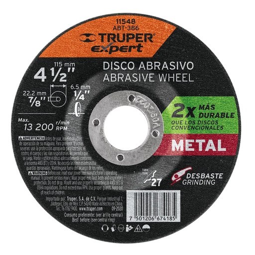 [11548] Disco Tipo 27 de 4-1/2' x 6.4 mm desbaste de metal, Expert