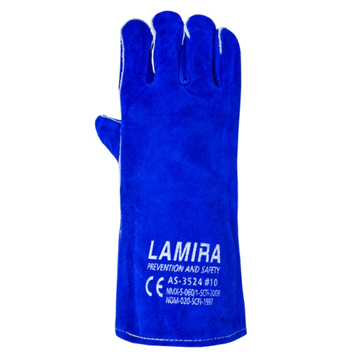 [AS-3524] Guante, Carnaza con Hilo de Kevlar y Forro de Algodón para Soldador LAMIRA (Par), Azul, # 10