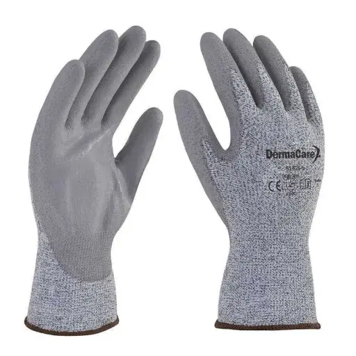 [51-625-9] Guante anticorte nivel 5 de polietileno de alta densidad con poliuretano en palma marca: dermacare 51-625, Talla: 9