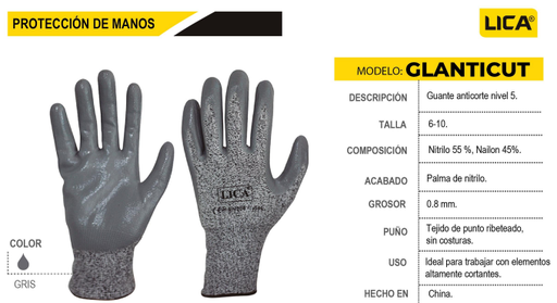 [GLANTICUT#7] Guante anticorte nivel 5 , LICA