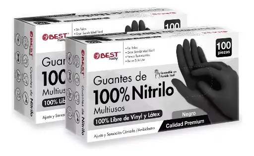 [Best-EG] Guante Desechable, Nitrilo  sin Polvo Best Trading (Paq. con 100 Pieza), Color negro, Talla: ExtraGrande