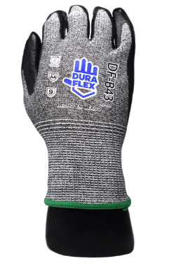 [DF-B43#8] Guante HPPE Recubierto de Nitrilo Espumado Resistente a Cortes Nivel A4 DuraFlex Gisa (Par) Gris/Negro